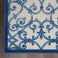 Nourison Aloha Damask 2" x 6" Grey and Blue Indoor/Outdoor Runner, , large