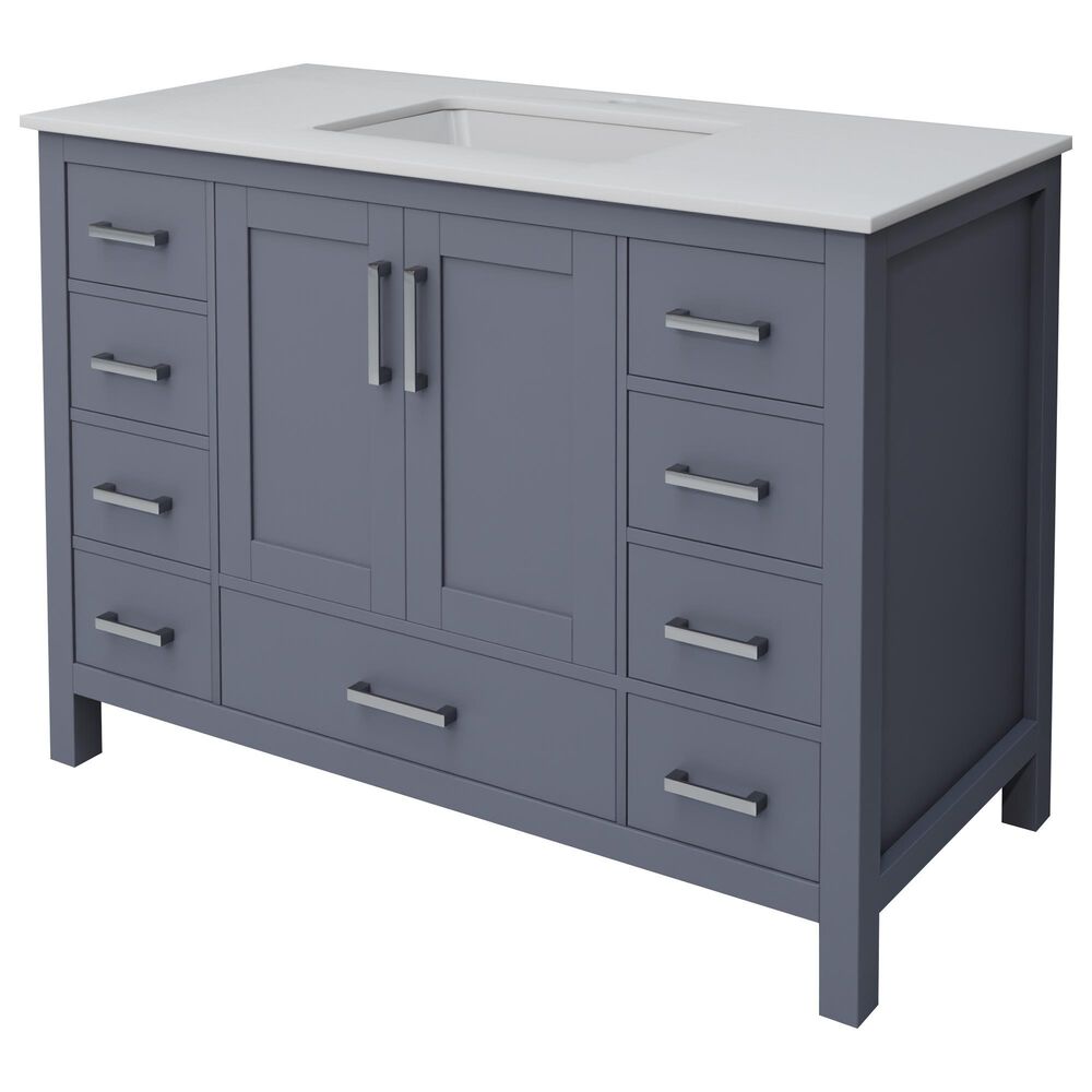 Lexora Home Jacques 48" Single Bathroom Vanity in Dark Grey with 2 cm White Cultured Marble Top and Rectangular Sink, , large
