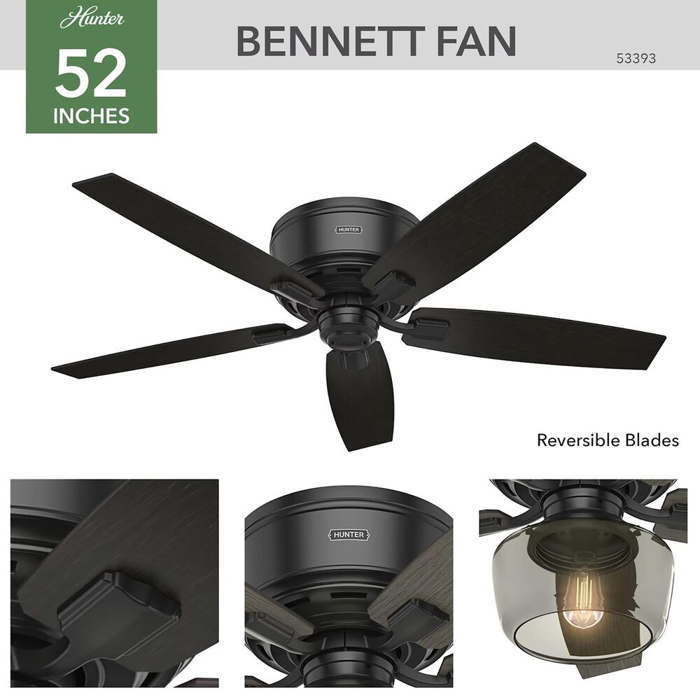 Hunter Bennett Low Profile 52&quot; Ceiling Fan with Light in Matte Black, , large