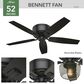 Hunter Bennett Low Profile 52" Ceiling Fan with Light in Matte Black, , large