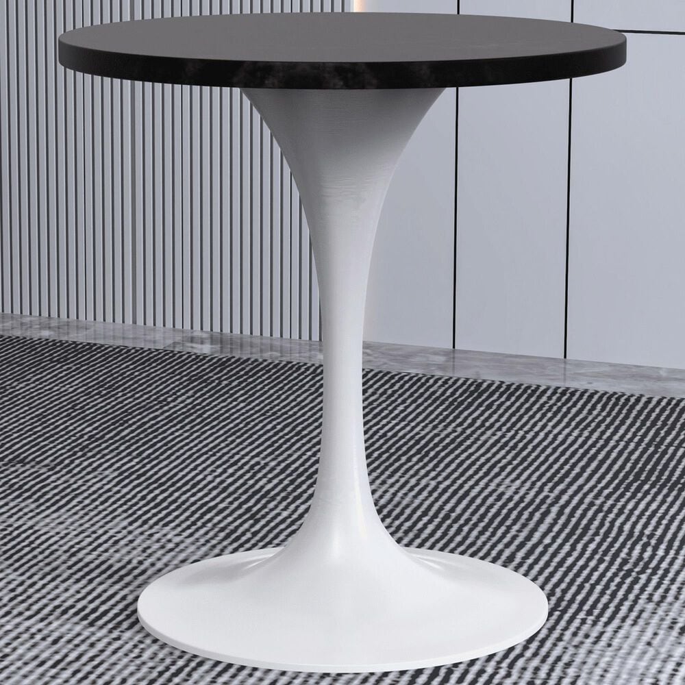 Leisuremod LeisureMod Verve Collection 27 Round Dining Table, White Base with Black MDF Top, , large