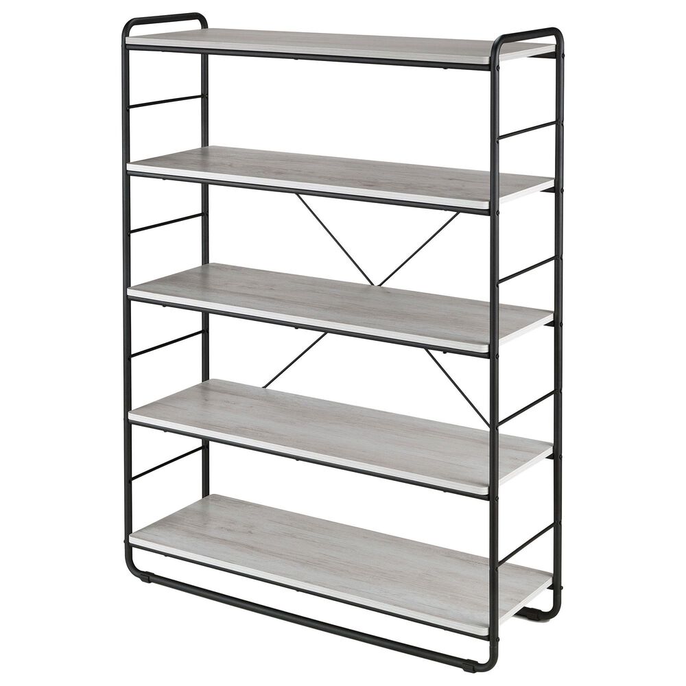Furniture of America Shafer 5 Shelves Bookcase in Coastal White and Black, , large