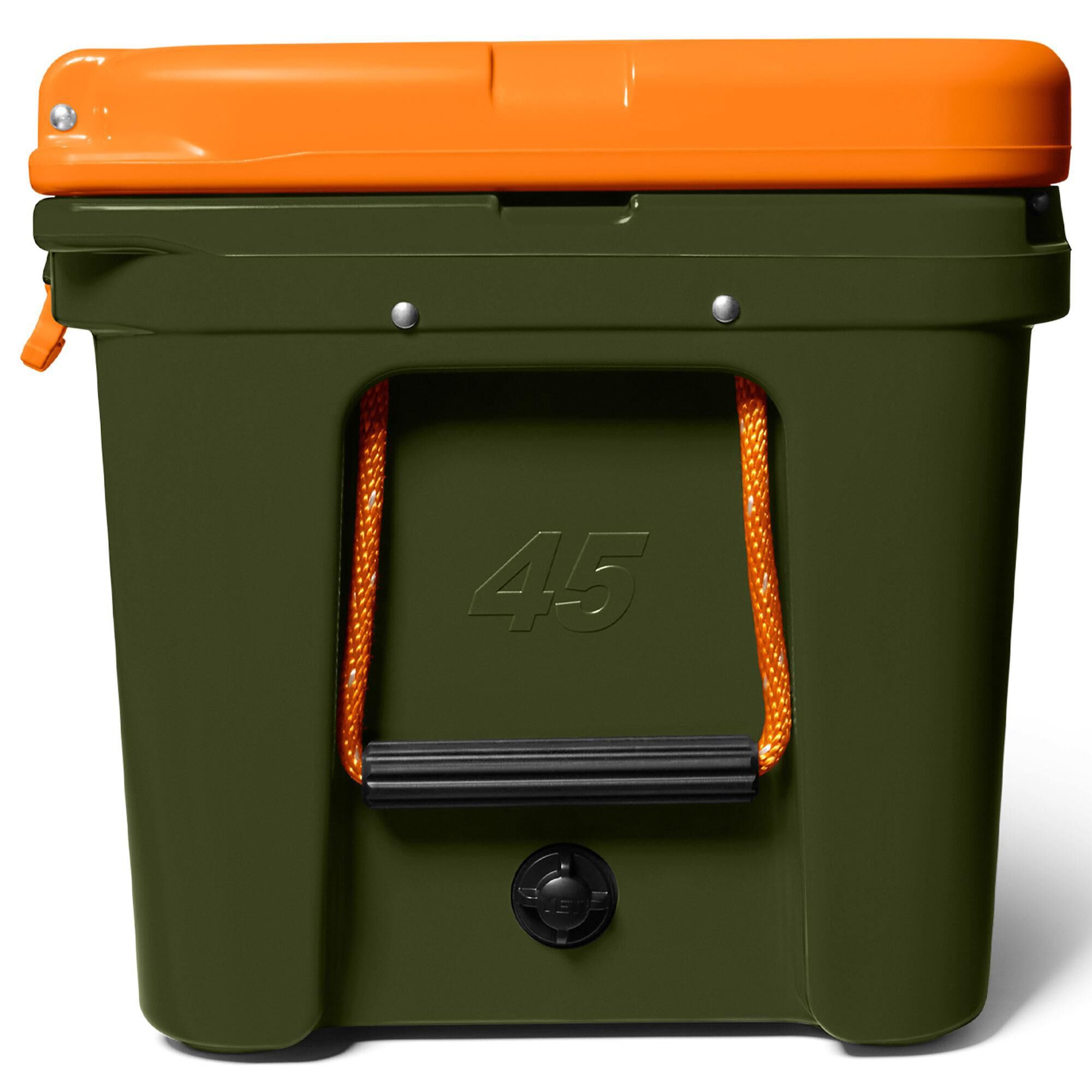 YETI Tundra 45 Hard Cooler in Olive and King Crab Orange