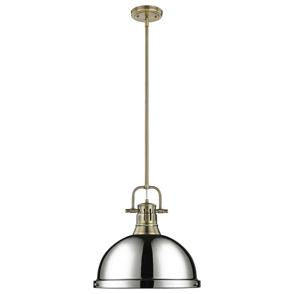 Golden Lighting Duncan 1-Light Pendant with Rod and Chrome Shade in Aged Brass, , large