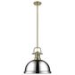 Golden Lighting Duncan 1-Light Pendant with Rod and Chrome Shade in Aged Brass, , large