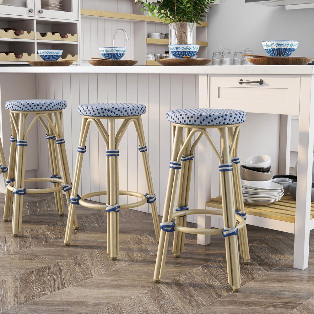 Furniture of America Eldridge 26&quot; Patio Bar Stool in Natural, Navy and Gray &#40;Set of 2&#41;, , large