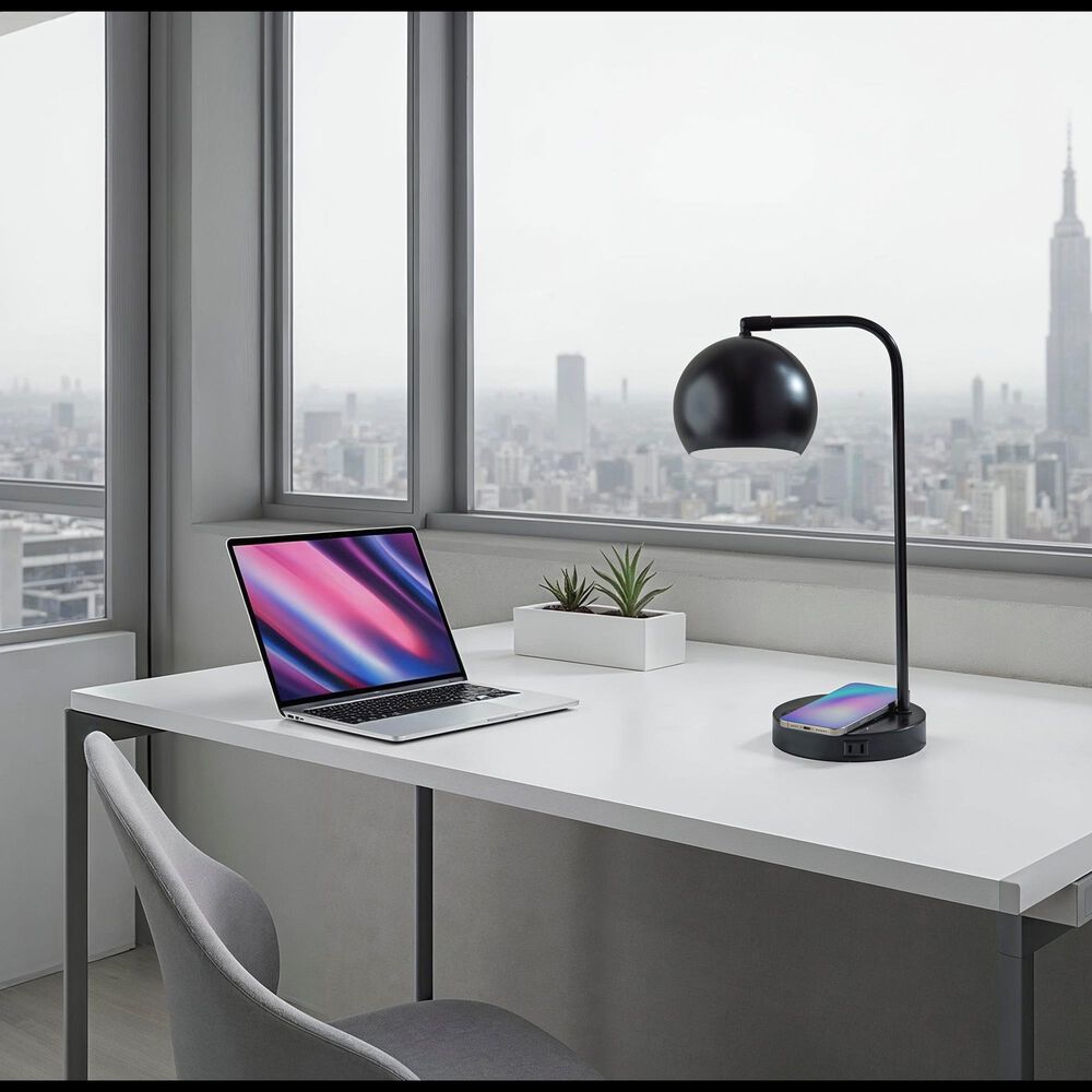 Adesso Emery Desk Lamp with Supercharger in Black, , large