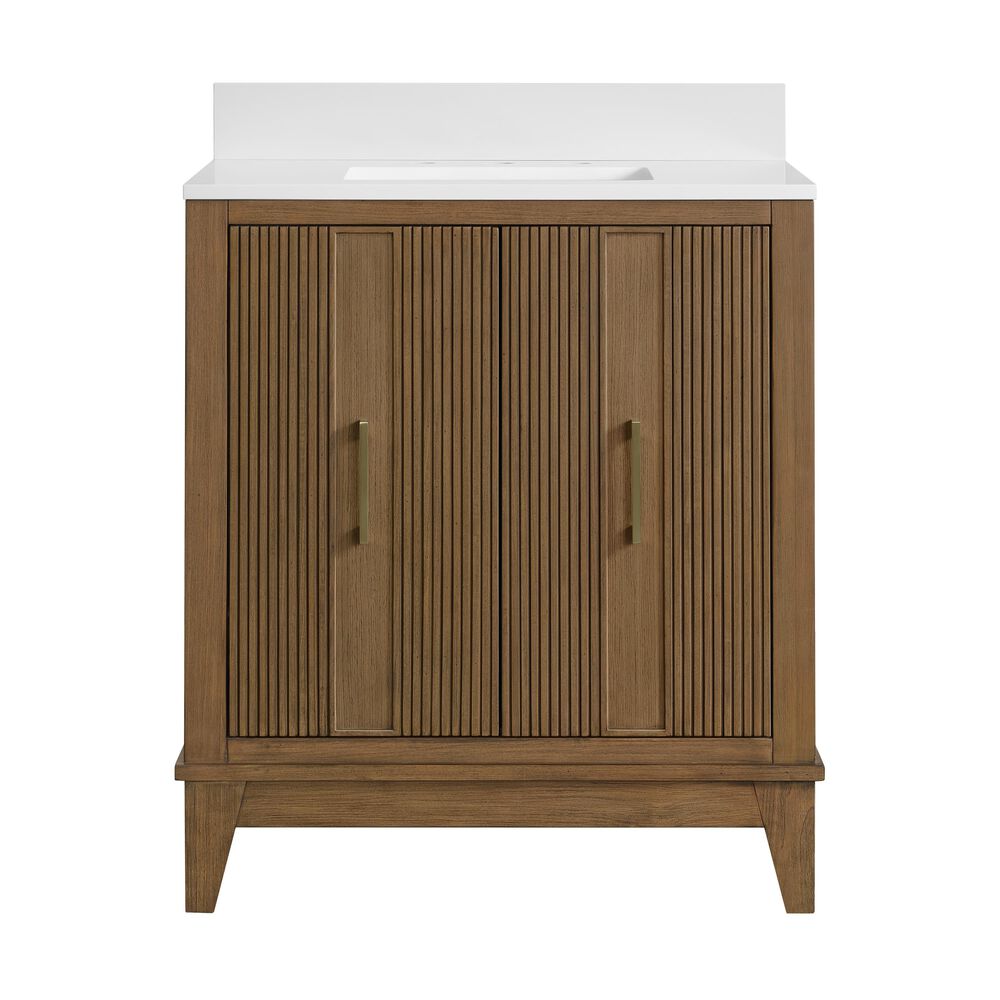 37B Fenwick 30" Single Bathroom Vanity in Kona with Glossy White Composite Stone Top and Backsplash, , large