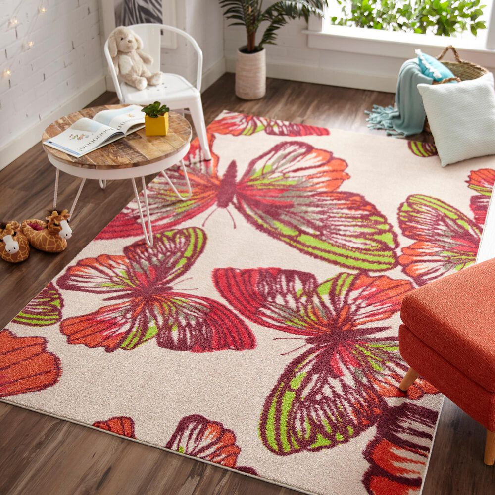 Karastan Prismatic 5&#39; x 8&#39; Lime Green, Cream, Pink and Red Kids Area Rug, , large