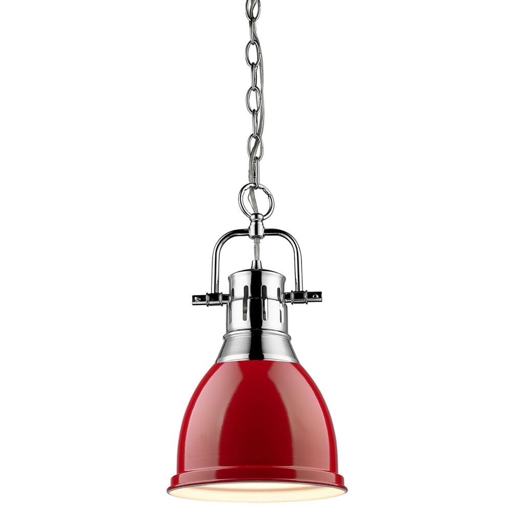 Golden Lighting Duncan 1-Light Small Pendant with Chain and Red Shade in Chrome, , large