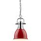 Golden Lighting Duncan 1-Light Small Pendant with Chain and Red Shade in Chrome, , large