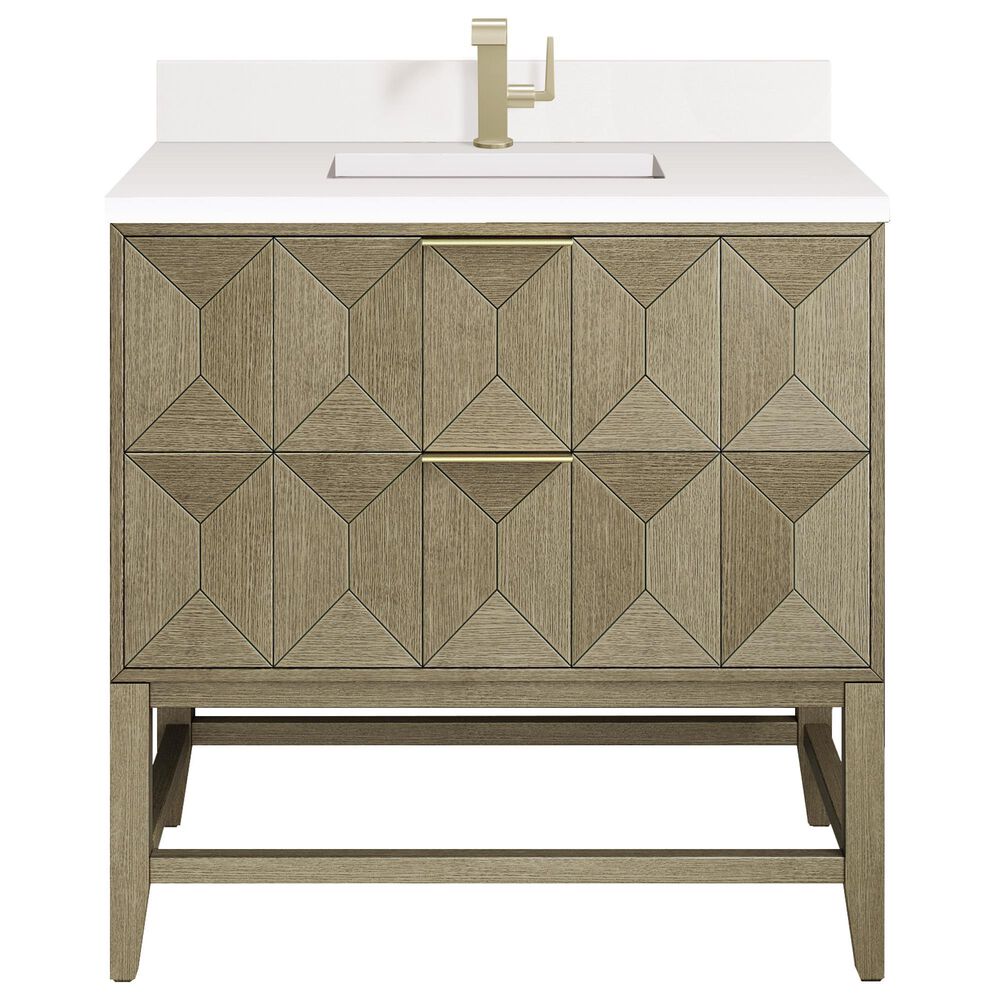 James Martin Vanities Emmeline 36" Single Bathroom Vanity in Pebble Oak with Single Hole 3 cm White Zeus Quartz Top and Rectangular Sink, , large