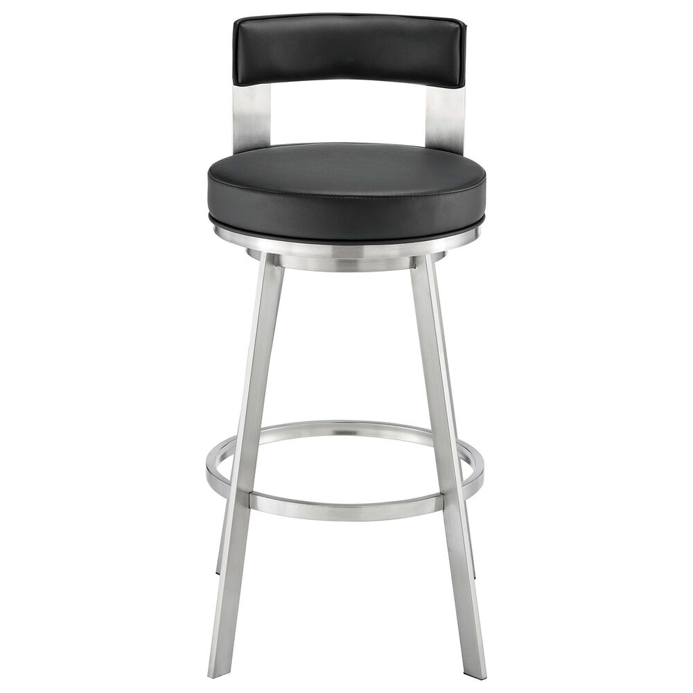 Blue River Flynn 30&quot; Swivel Bar Stool with Black Cushion in Brushed Stainless Steel, , large