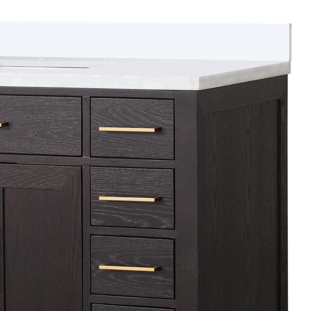 Lexora Home Abbey 48&quot; Single Bathroom Vanity in Black Oak with 2 cm White Quartz Top and Rectangular Sink, , large