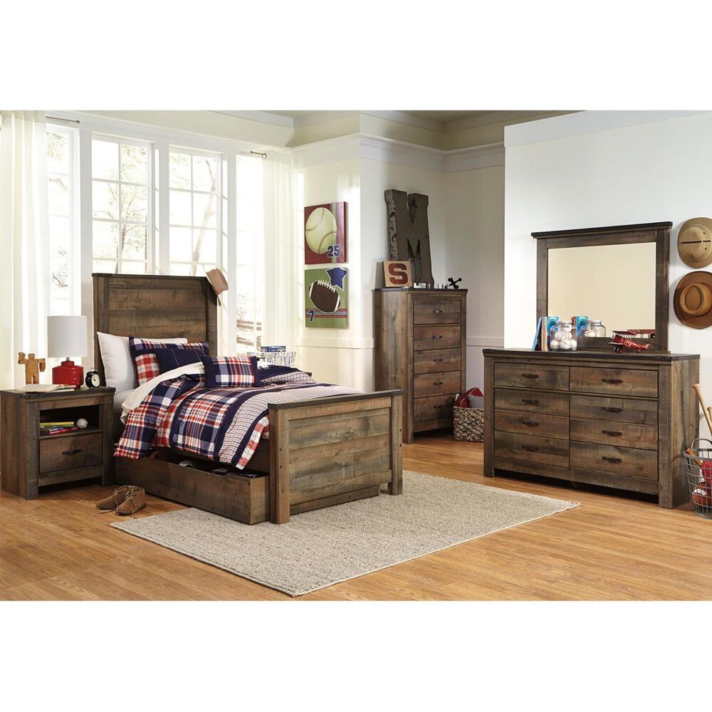 Ashley Trinell 4 Piece Twin Storage Bed Set in Brown, , large