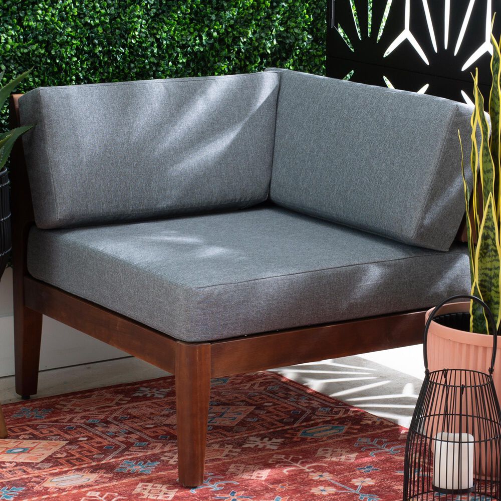 Linon Home Decor Summerlyn Patio Corner Chair with Walnut Frame in Grey, , large