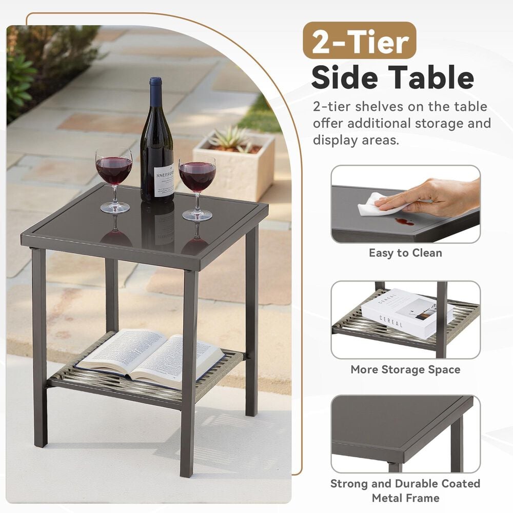 Sunwell Garden Square Patio Side Table in Tan, , large