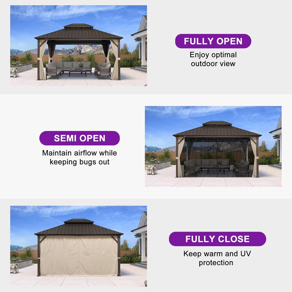 HOMLUX 12' x 14'Outdoor Hardtop Gazebo with Galvanized Steel Roof in Brown, , large