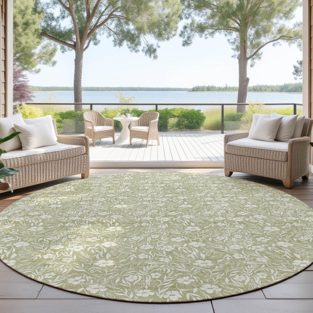 Dalyn Rug Company Soft Essentials Floral Aloe 8' Round Indoor/Outdoor Area Rug, , large