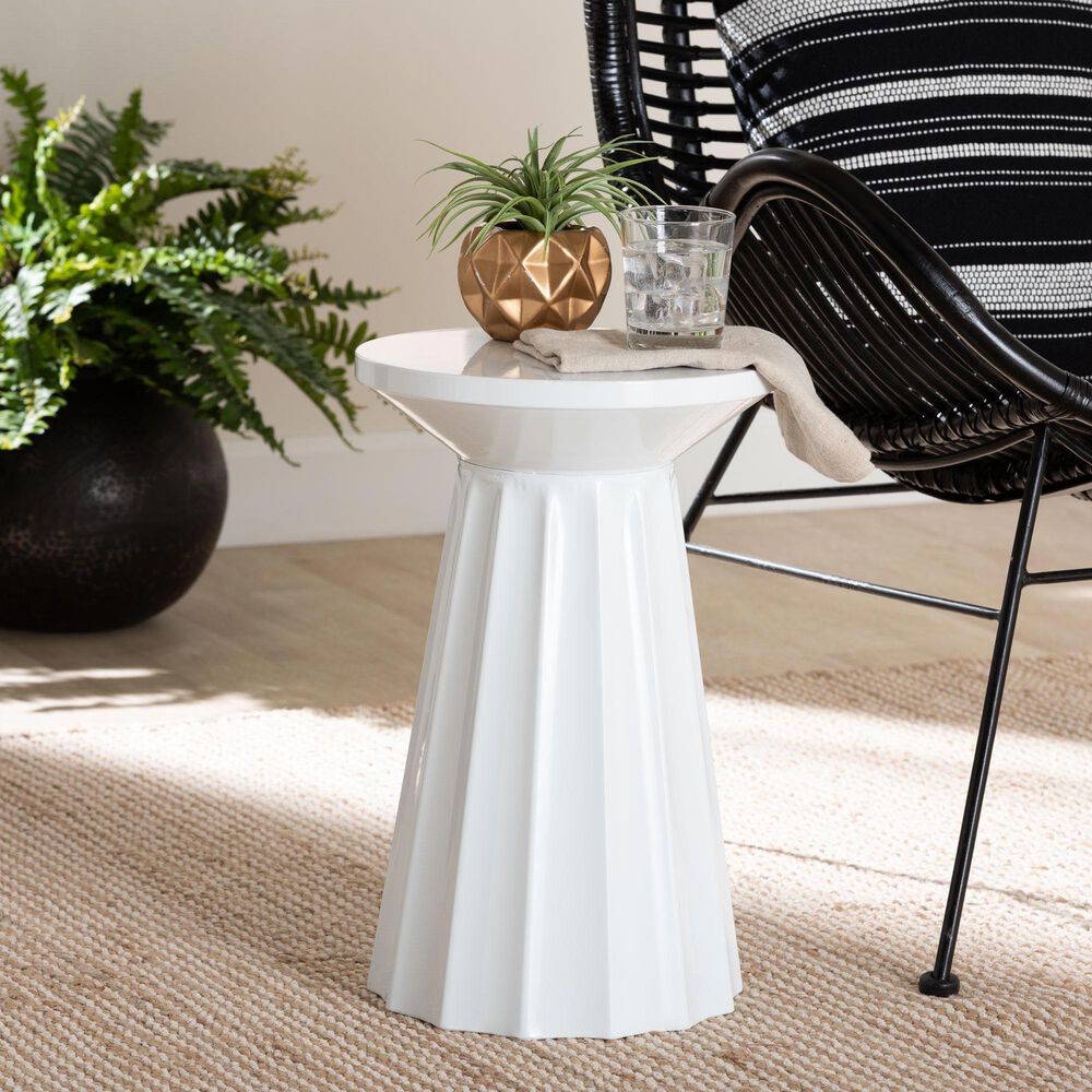 Baxton Studio Ulmer Patio Side Table in White, , large