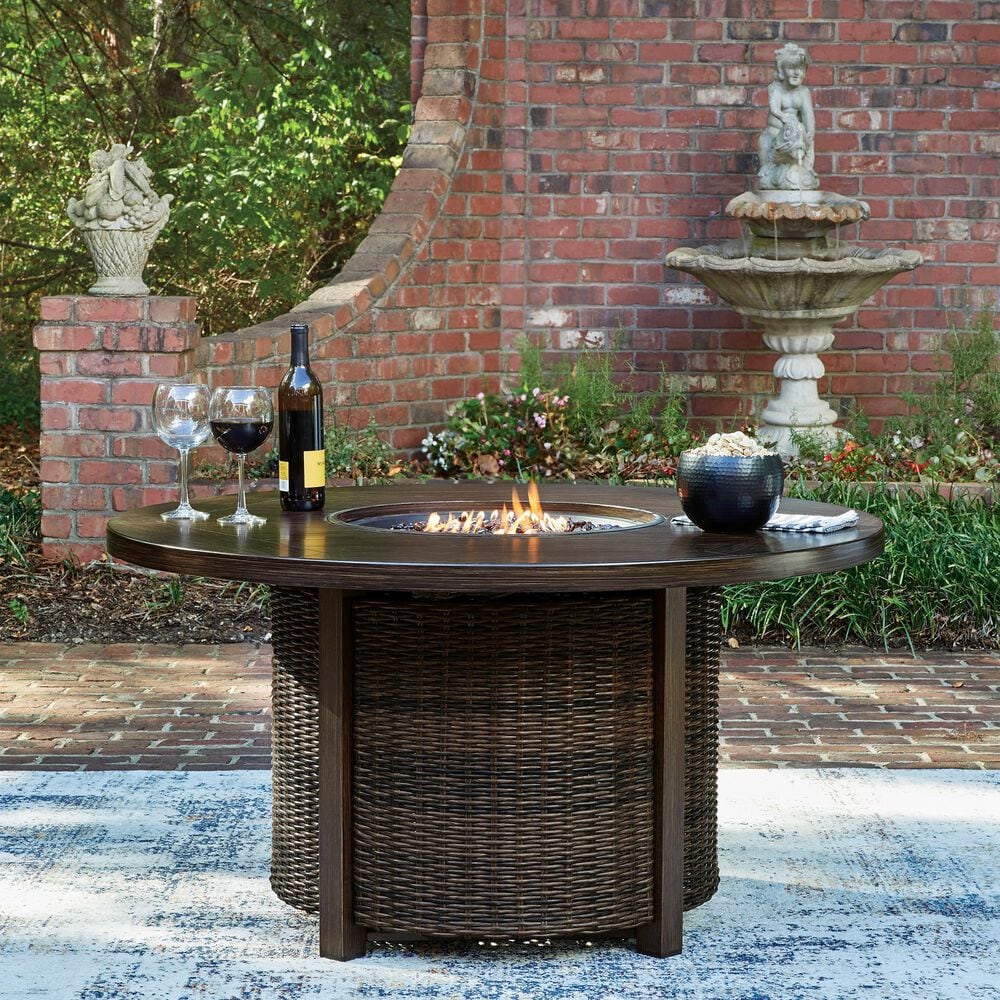 Ashley Monterey Point Round Fire Pit Table in Dark Brown, , large