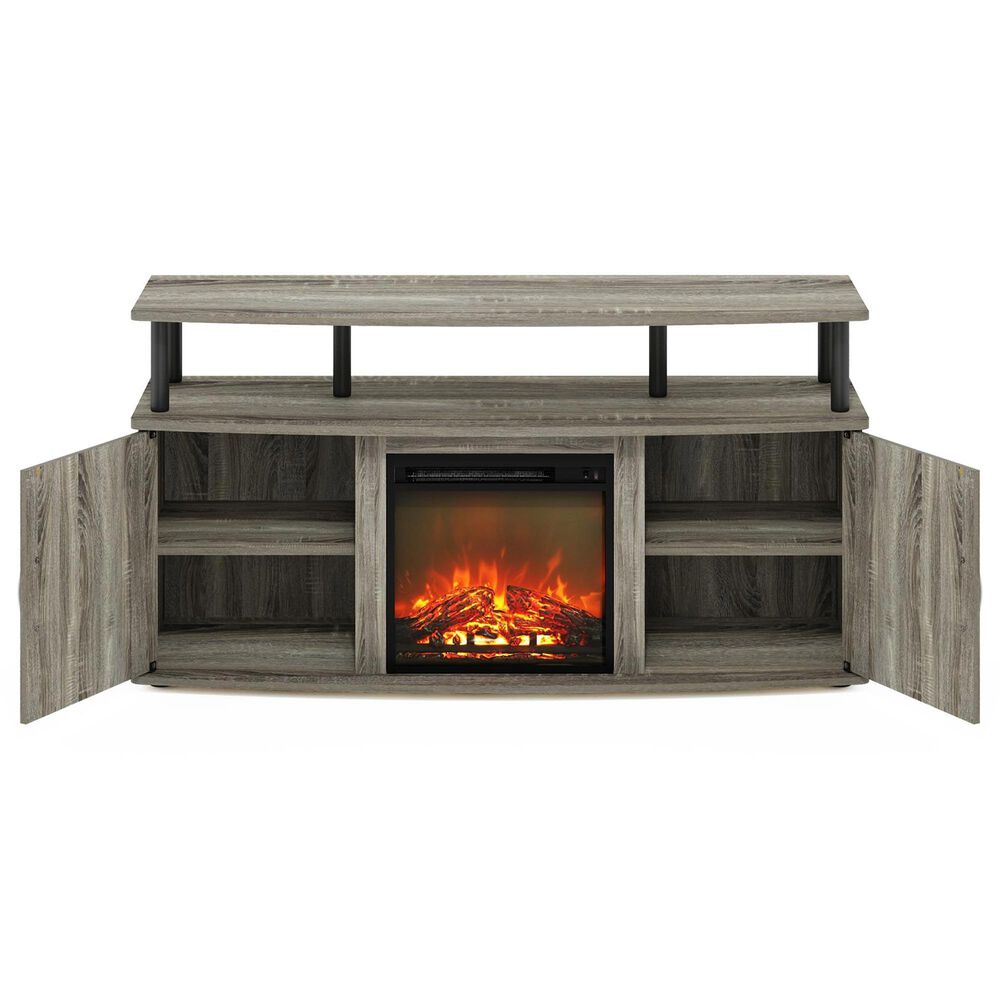 HOMLUX 47" TV Stand with Electric Fireplace and 2 Doors in French Oak Grey and Black, , large