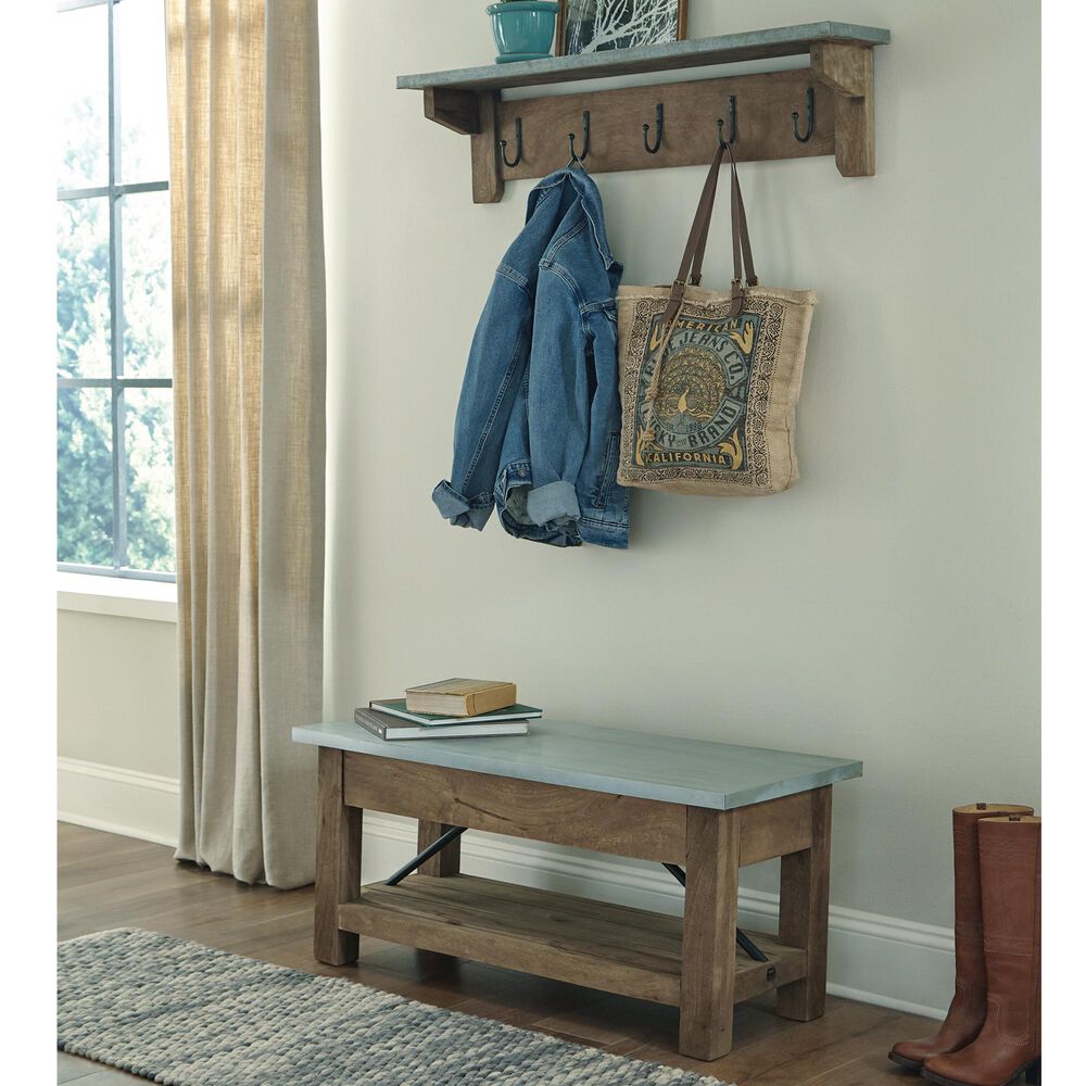 Bolton Furniture Millwork 40" Bench with Coat Hook Shelf in Light Brown/Silver, , large