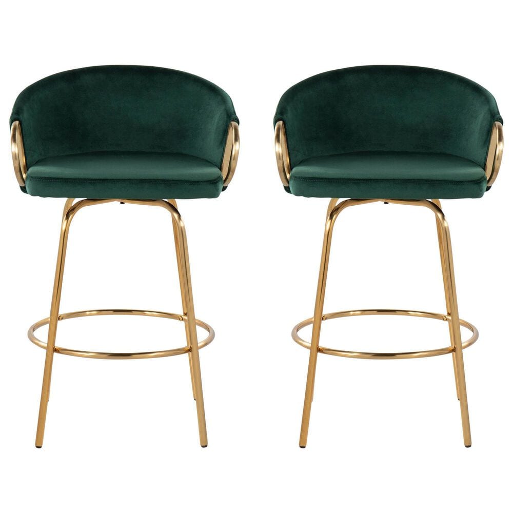 LumiSource Claire Swivel Counter Stool with Green Velvet Upholstery in Gold (Set of 2), , large