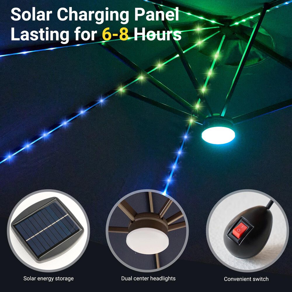 HOMLUX 15' Outdoor Market Umbrella with RGB Lights and Sandbags Base in Dark Grey, , large