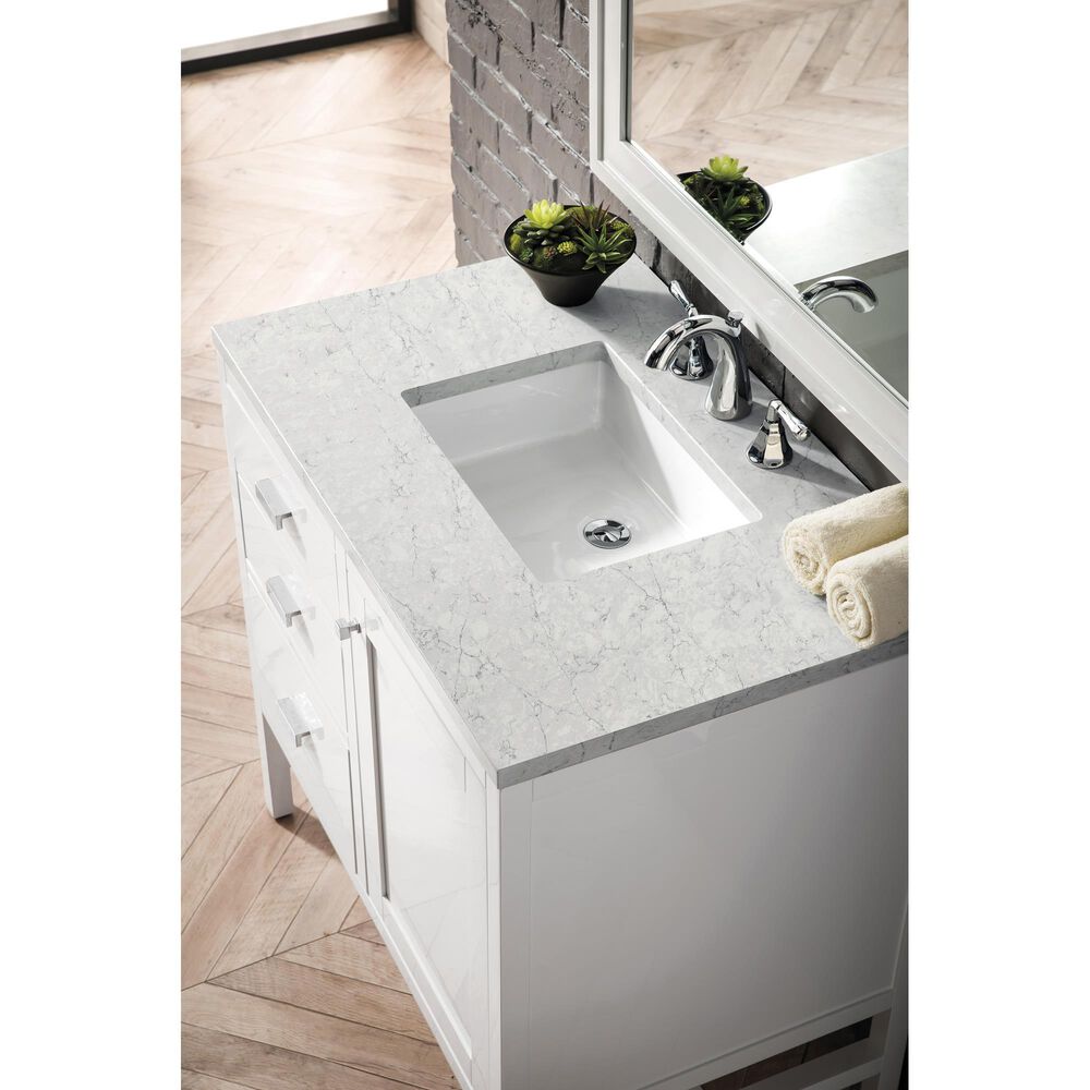 James Martin Vanities Addison 36&quot; Single Bathroom Vanity in Glossy White with 3 cm Eternal Jasmine Pearl Quartz Top and Rectangular Sink, , large