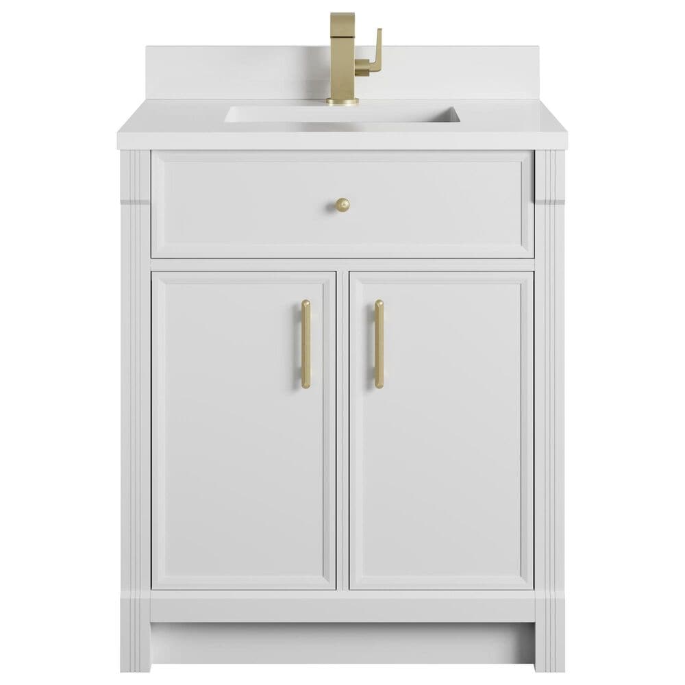 James Martin Bellshire 30" Single Bathroom Vanity in Bright White with Single Hole 3 cm White Zeus Silestone Top and Rectangular Sink, , large