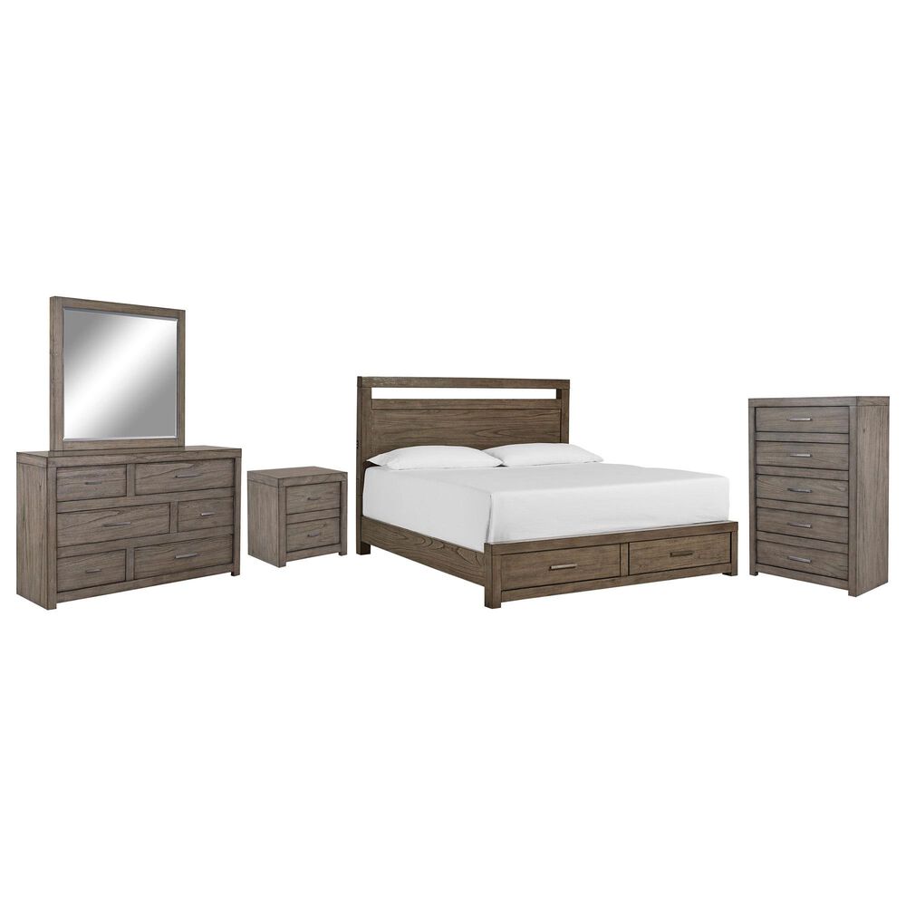 Riva Ridge Modern Loft 5-Piece Queen Storage Bedroom Set in Greystone, , large