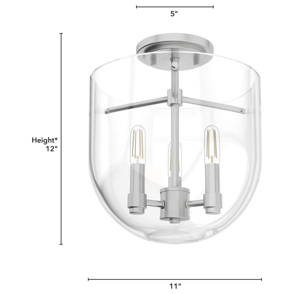 Hunter Sacha 3-Light Semi-Flush Mount in Brushed Nickel, , large