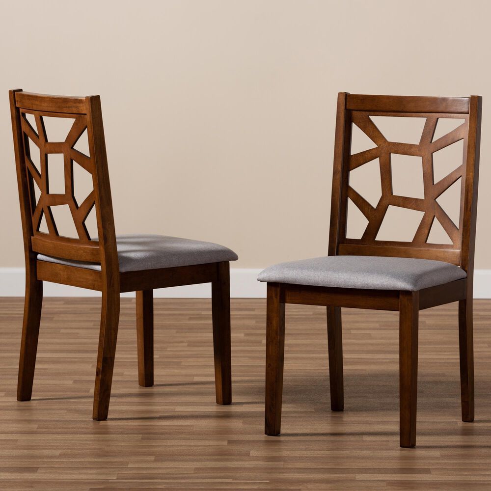 Baxton Studio Abilene Side Chair with Grey Cushion in Walnut Brown (Set of 2), , large