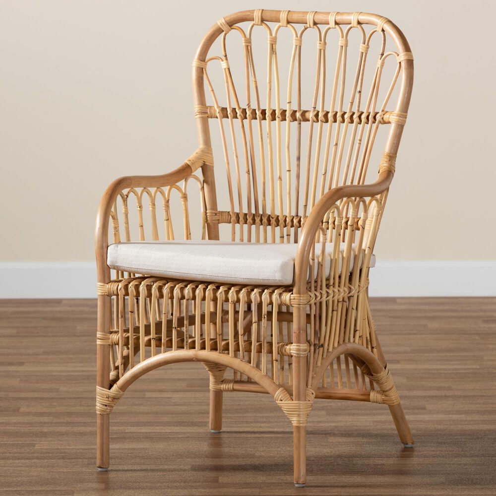 Baxton Studio Aya Rattan Arm Chair in White, , large