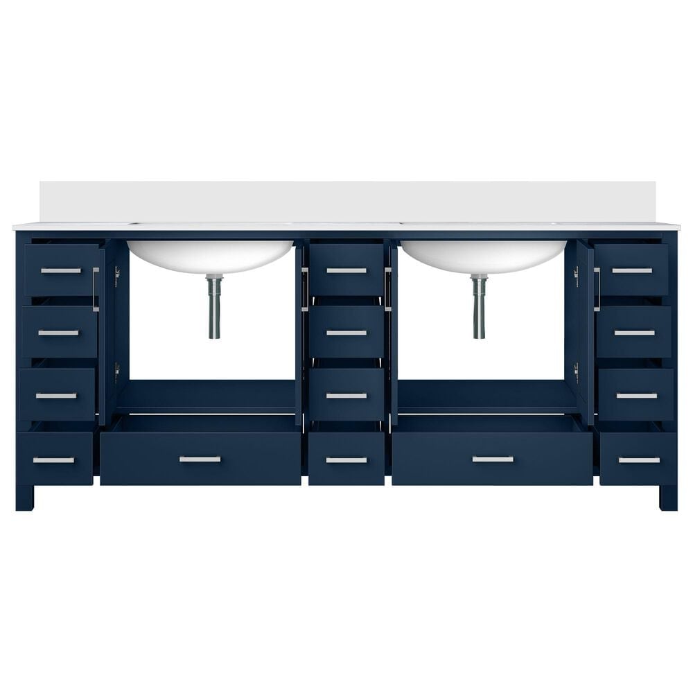 Lexora Home Jacques 84&quot; Double Bathroom Vanity in Navy Blue with 2 cm White Cultured Marble Top and Rectangular Sinks, , large