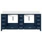 Lexora Home Jacques 84" Double Bathroom Vanity in Navy Blue with 2 cm White Cultured Marble Top and Rectangular Sinks, , large