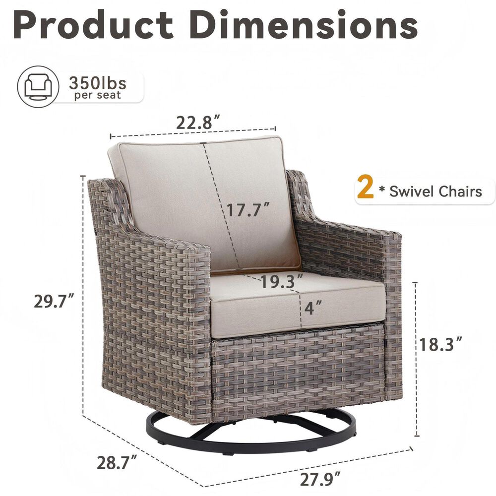 Sunwell Garden 5-Piece Patio Chat Set with Two Swivel and Gliding Chairs in Beige, , large