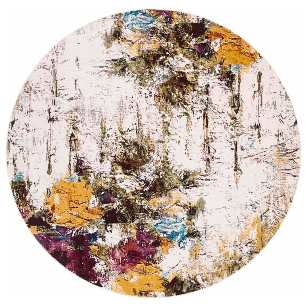 Safavieh Aria 6"6" Round Cream, Olive and Pink Area Rug, , large