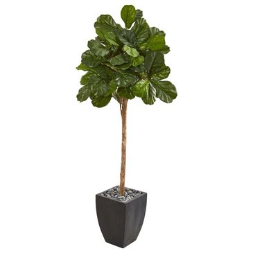 Nearly Natural Inc 71" Fiddle Leaf Fig Artificial Tree with Black Planter in Green, , large