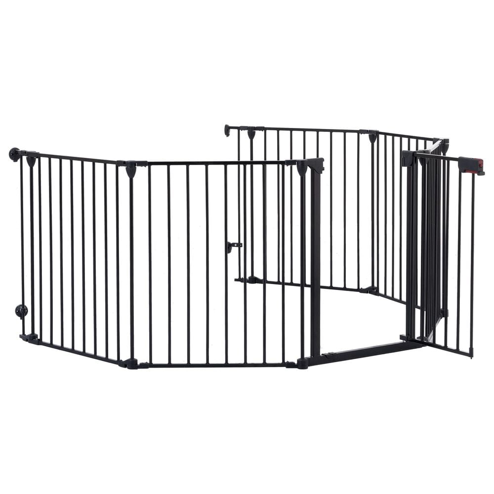 HOMLUX 6-Panel Adjustable Pet Gate in Black, , large