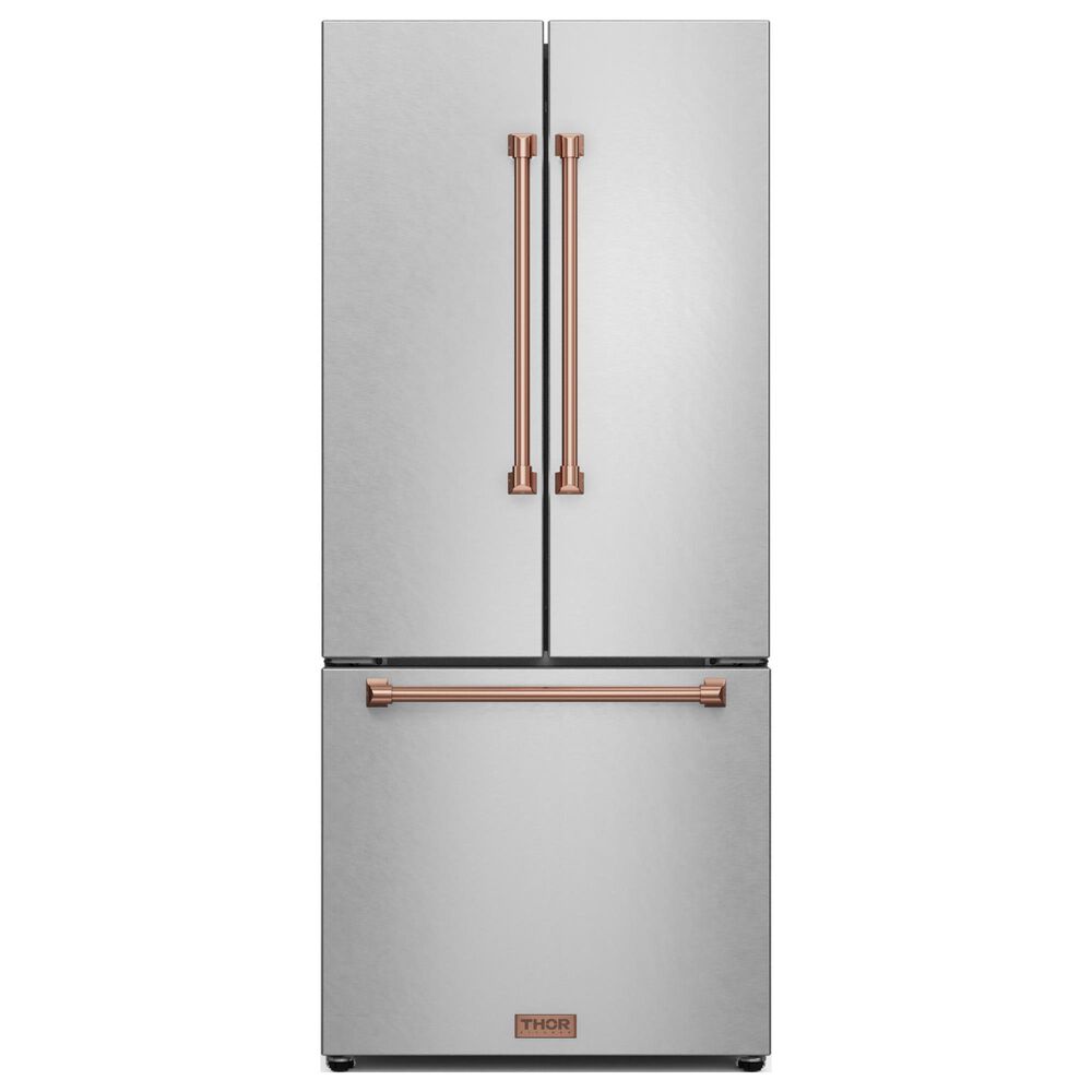 THOR KITCHEN Gordon Ramsay 17.5 Cu. Ft. Counter Depth French Door Refrigerator with Rose Gold Handle Kit in Stainless Steel, , large