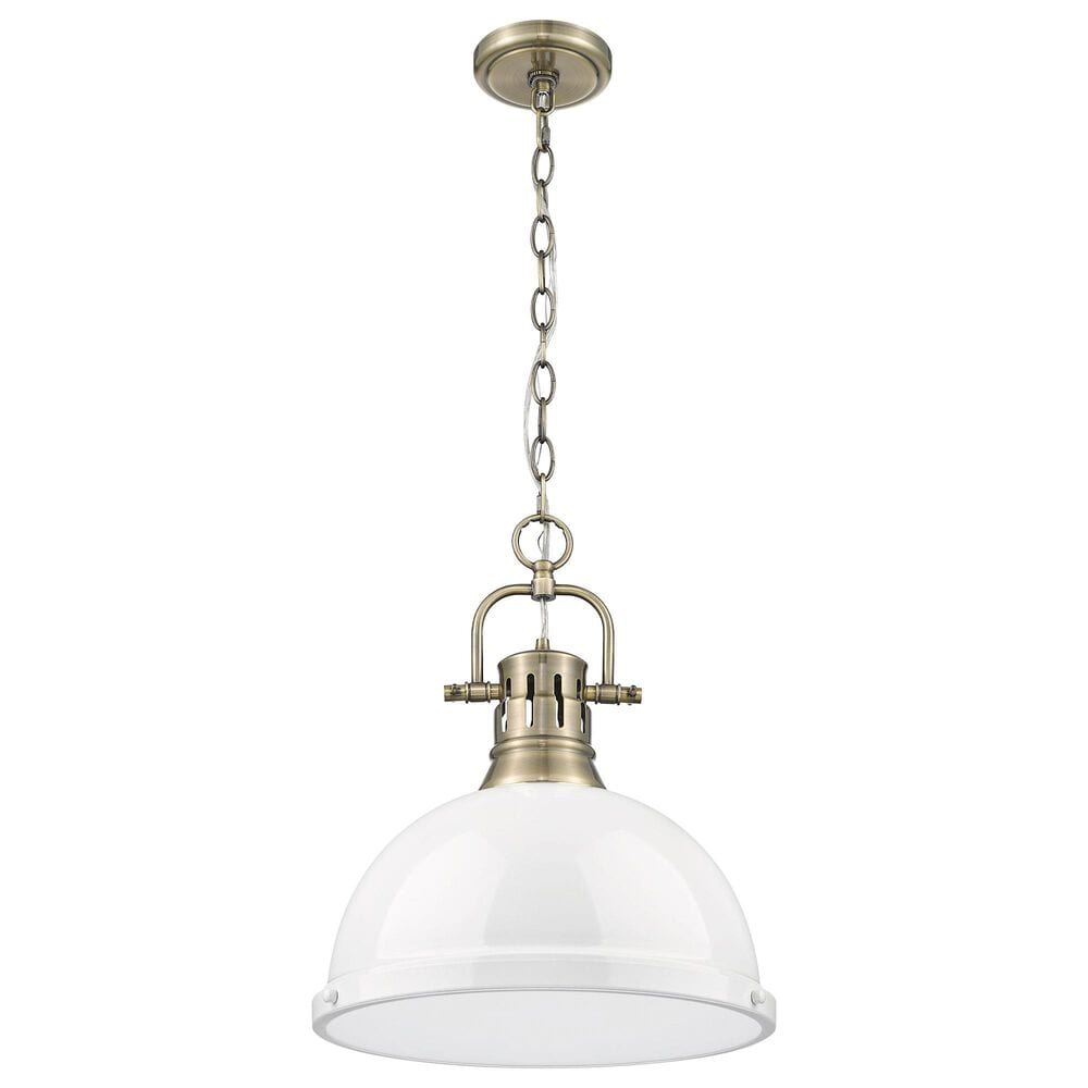 Golden Lighting Duncan 1-Light Pendant with Chain and White Shade in Aged Brass, , large