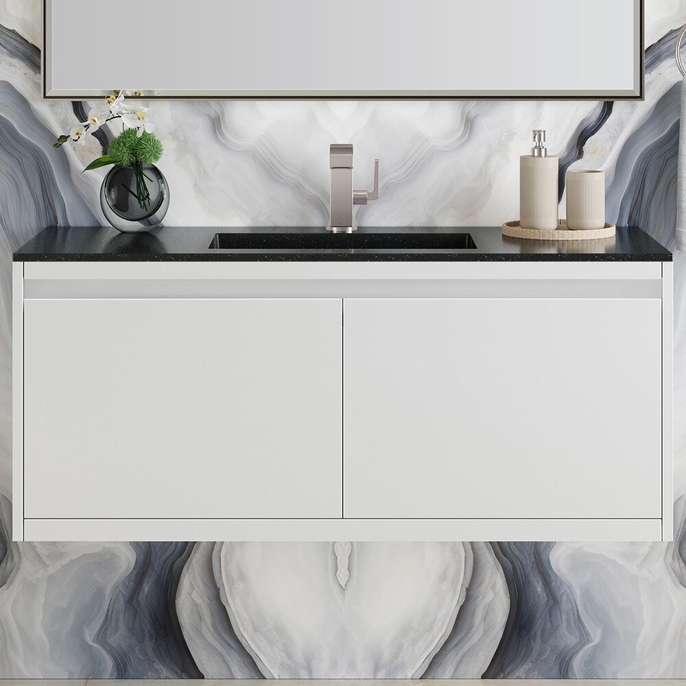 James Martin Vanities Mantova 47.3&quot; Single Vanity in Glossy White and Brushed Nickel with 3 cm Charcoal Black Composite Stone Top and Rectangular Sink, , large