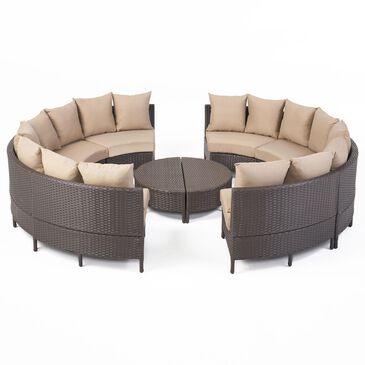 Noble House Newton 10-Piece Patio Sectional Set with Beige Cushion in Dark Brown, , large