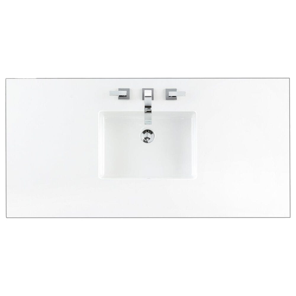 James Martin Vanities Addison 60&quot; Single Bathroom Vanity in Mid Century Acacia with 3 cm White Zeus Quartz Top and Rectangular Sink, , large
