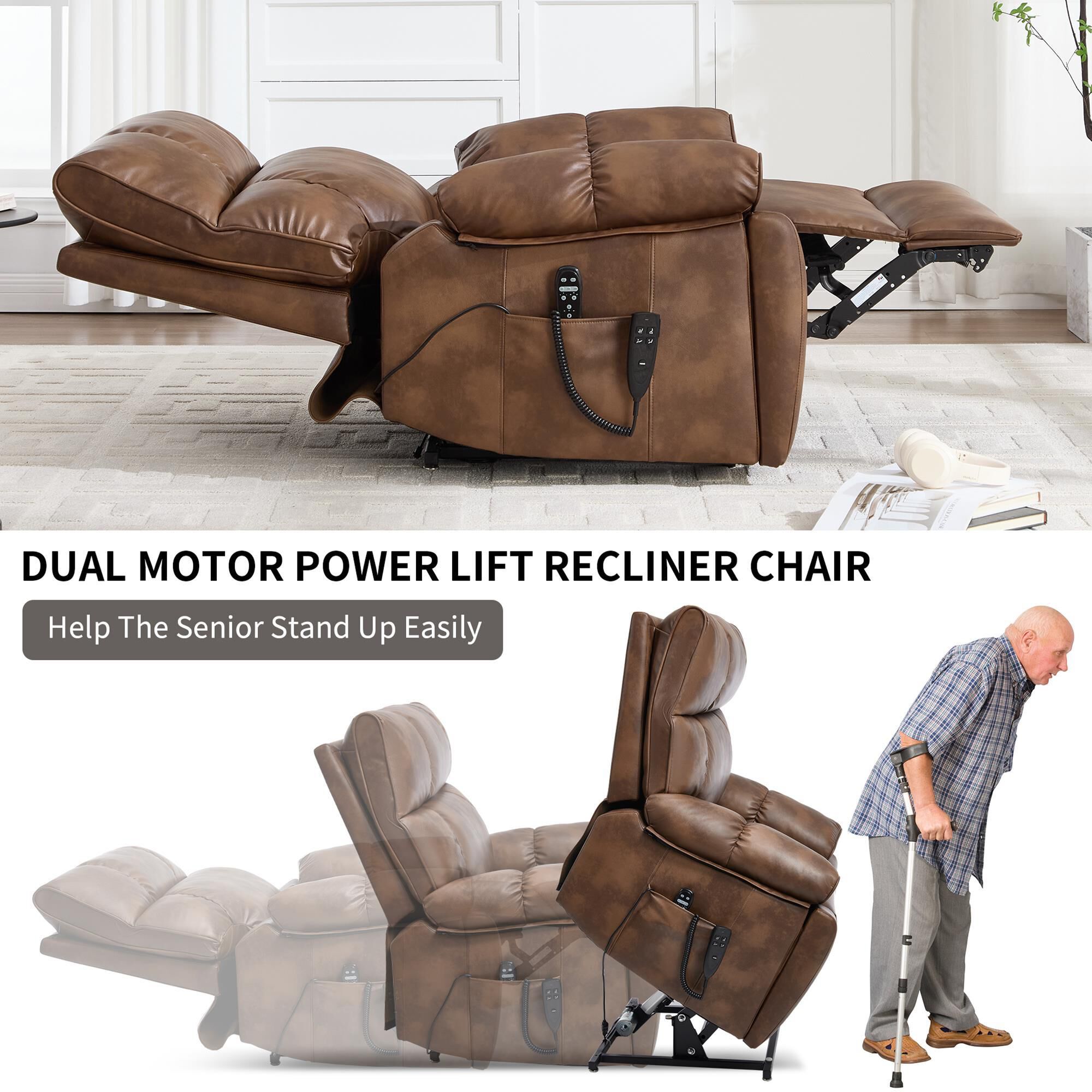 Hearth and Haven Large Power Lift Recliner in Brown