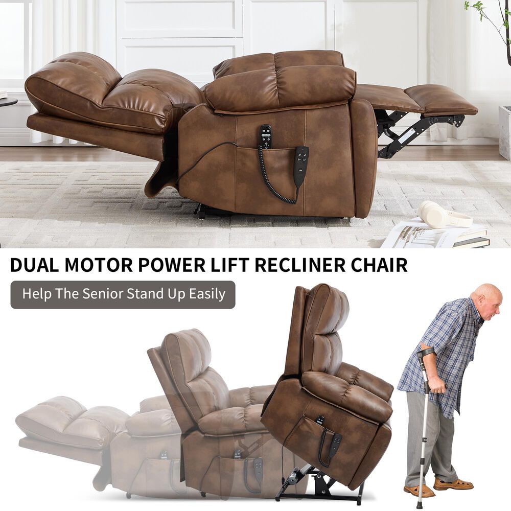 Hearth and Haven Large Power Lift Recliner in Brown, , large