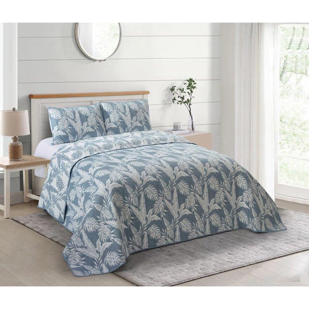 Duke Imports Virah Bella Jacquard 3-Piece King Quilt Set in Slate Tropics, , large