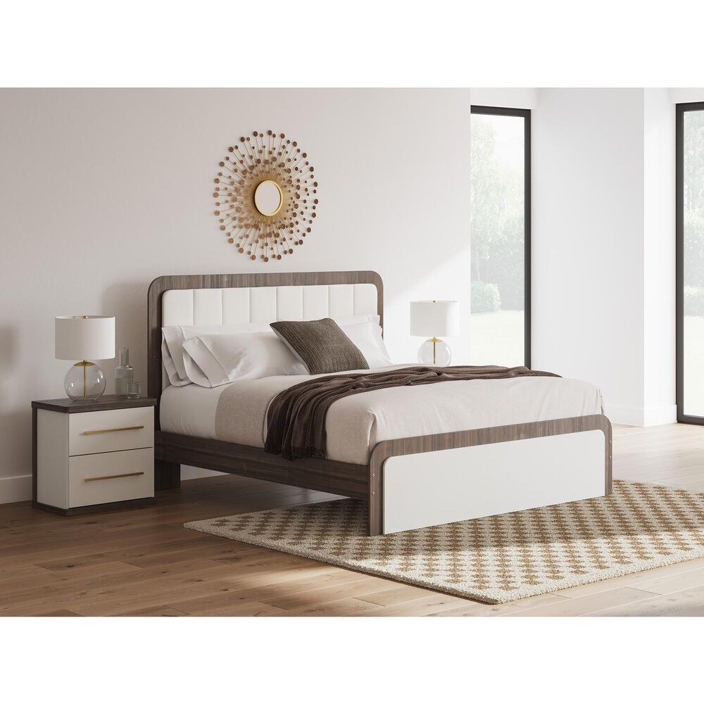 Ashley Kendanport King Platform Upholstered Bed in Brown and White, , large